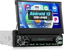SIXWIN 1 DIN "Android 13" automobilinis radijas su "Carplay", "Android Car Mirrorlink", 7 colių jutiklinis ekranas, ištraukiamas rankiniu būdu, "Bluetooth" laisvų rankų įranga, "WiFi", GPS, FM, RDS, EQ, USB, AUX