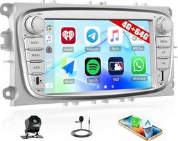 SIXWIN 4+64G Android 15 automobilinis radijas, skirtas Ford Focus II Galaxy II Mondeo 9 S-Max C-Max su Carplay/Android Car, 7 colių jutiklinis ekranas su WiFi GPS Bluetooth 5.0 FM RDS 32EQ USB Type C + atbulinės eigos kamera