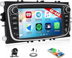 SIXWIN 4+64G Android 15 automobilinis radijas, skirtas Ford Focus II Galaxy II Mondeo 9 S-Max C-Max su Carplay/Android Car, 7 colių jutiklinis ekranas su WiFi GPS Bluetooth 5.0 FM RDS 32EQ USB Type C + atbulinės eigos kamera