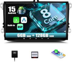 SIXWIN 6+128G 8 branduolių "Android 15" automobilinis radijas "VW Golf 5 6 Polo Tiguan Caddy Skoda Passat" su "Carplay" / "Android Car" / DSG, 9 colių talpinis jutiklinis ekranas su "WiFi" GPS FM RDS Bluetooth 5.0 32EQ