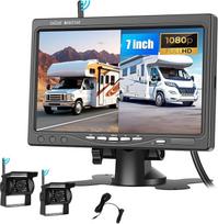 SIXWIN belaidis galinio vaizdo kamerų rinkinys HD 1080P 7 colių monitorius su 2 belaidėmis galinio vaizdo kameromis priekabai, kemperiui, sunkvežimiui, automobiliui, autobusui, IP68 vandeniui, naktiniam matymui, BSD, 12V-36V