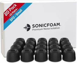 SONICFOAM atminties putų ausinių antgaliai - aukščiausios kokybės triukšmo izoliacijos pakaitiniai putų ausinių antgaliai, skirti ausinėms į ausis (SF0 Small, juodi)