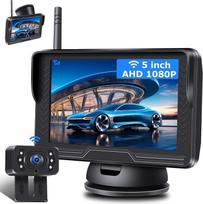 Stabilus vaizdas: AHD 1080P belaidė atbulinės eigos kamera su 5 colių atbulinės eigos kameros monitoriumi 6 LED belaidė atbulinės eigos kamera Super naktinis matymas 170° platus kampas DC 12 V automobiliui SUV sunkvežimiui