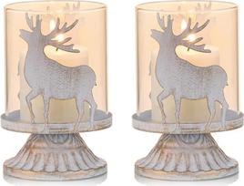 Sziqiqi Kerzenhalter Weihnachtsdeko Innen Tisch: Windlichter 2er Set Hirsch Kerzenständer Metall Vintage für Weihnachten Deko Tisch Wohnzimmer Weiß
