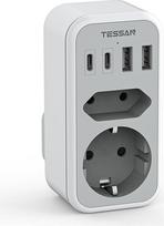 TESSAN adapteris Anglija Vokietija kištukas, 6 in 1 kelioninis adapterio kištukinis lizdas, maitinimo adapteris Jungtinei Karalystei su 2 USB C ir 2 USB A, G tipo kelioninis kištukas Jungtinei Karalystei, Londonas, Škotija, Malta, Dubajus