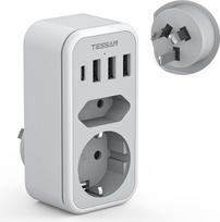 TESSAN adapteris Australija su 1 USB C ir 3 USB A, 6 in 1 kelioninis adapteris, kelioninis kištukinis maitinimo adapteris Australijai, Naujajai Zelandijai, Kinijai, Argentinai, I tipo adapteris