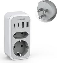 TESSAN adapteris JAV Vokietijos kištukas, 6 in 1 kelioninis adapteris Tailandas su 2 USB C ir 2 USB A, kištukinis adapteris Kelioninis kištukinis maitinimo adapteris Amerikai Kanadai Tailandui Meksikai, B tipo adapteris