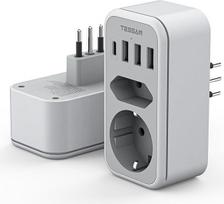 TESSAN adapteris Italija, 6 in 1 kelioninis adapteris Italija su 1 USB C ir 3 USB A, 2500 W lizdo adapteris, kelioninis kištukinis maitinimo adapteris Čilei, Urugvajui, L tipo adapteris