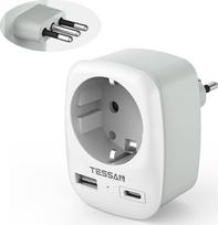 TESSAN adapteris Italija USB, kelioninis adapteris Italija su 2 USB 2.4 A, kištukinis adapteris Italija, L tipo, kelioninis kištukas Italija, Vokietijos kištukas, Italijos kištukinis adapteris Italijai, Čilei, Urugvajui
