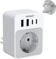 TESSAN JAV adapterio lizdas, 20 W kelioninis adapteris JAV su 2 USB C ir 2 USB A, 1875 W adapteris Amerika Vokietija kištukas, greitasis įkrovimas, ES ir JAV B tipo kelioninis kištukas Kanadai, Tailandui, Meksikai