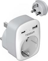 TESSAN JK adapteris, Anglijos kištukinis adapteris, Anglijos Vokietijos kištukinis adapteris, kelionės adapteris JK, kelionės kištukas Anglijoje, maitinimo adapteris Airijai JK, G tipo adapteris, kelionės adapteris