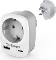 TESSAN kelioninis adapteris JAV adapteris Amerika Vokietija kištukas su 2 USB 2.4A, kištukinis lizdas Kelioninis kištukinis maitinimo adapteris Kanadai Tailandui Meksikai Sieninis įkroviklis, įkrovimo stotelė, adapteris JAV maitinimo lizdas