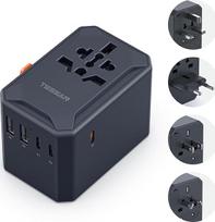 TESSAN kelioninis adapteris visame pasaulyje su USB C GaN 65W PD greituoju įkrovikliu, kištukinis adapteris su 5 USB, kelioninis kištukinis adapteris visame pasaulyje, universalus adapteris Jungtinei Karalystei Tailandui JAV Japonijai Brazilijai Norvegija