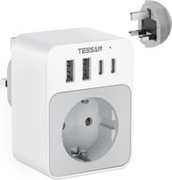 TESSAN kelioninis adapteris UK, 20 W G tipo kelioninis adapteris su 2 USB C ir 2 USB A, 3250 W adapteris Anglija Vokietija kištukas, greitasis telefono įkrovimas, adapteris Jungtinei Karalystei, Airijai, Škotijai