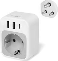 TESSAN Šri Lankos adapteris su 3 USB, kelioninis adapteris Indijoje, D tipo kelioninis kištukas, Indijos adapterio galia 2500 W, USB C maitinimo adapteris, skirtas Šri Lankos, Nepalo, Maldyvų, Pakistano, Sudano, Ganos kištukinio lizdo adapteriui