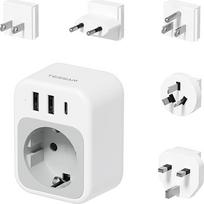 TESSAN kelioninių adapterių rinkinys, nuimamas universalus kelioninis adapteris su 2 A ir 1 C USB, universalus kištukinis adapteris JAV, Jungtinei Karalystei, ES, Japonijai, AUS, A, C, G tipo kištukinis adapteris visame pasaulyje