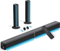 TV įrenginių garso juosta su RGB apšvietimu, 2.2 kanalo atskiriama 2-in-1 TV garso sistema su 3 ekvalaizerio režimais, reguliuojamais bosais, 180 W "Bluetooth" garsiakalbis televizoriui / žaidimams / kompiuteriui / projektoriui su ARC/Opt/Aux/USB