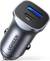 UGREEN USB C automobilinis įkroviklis, PD 18 W automobilinis įkroviklis, dvigubas USB A ir C automobilinis įkroviklis, aliuminio cigarečių žiebtuvėlio įkroviklio adapteris, palaiko "iPhone SE 11 Pro Max", "iPad Pro", "Huawei P30", "Samsung Galaxy S20" ir