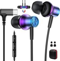 USB C ausinės iPhone 16e 17 Air 16 15 Pro Max Plus, magnetinės ausinės su mikrofonu ir garsumo valdymu, laidinės USB-C ausinės Galaxy S25 S24 S23 S22 Pixel 10 9 8 7