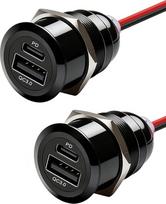 USB C kištukinis lizdas 12 V Motorhome įkroviklis Aliuminis PD 12 W + QC3.0 12 W greitojo įkrovimo versijos įrengimo adapteris karavanui, priekabai, furgonui, sunkvežimiui, valčiai, automobiliui, 2 vnt.