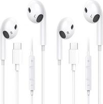 USB C tipo ausinės, 2 pakuotės, suderinamos su "iPhone 15/16 Pro Max", laidinės USB C integruotas mikrofonas ir garsumo valdymas, C tipo ausinės "Galaxy S23/S22/Ultra Note 10/20", baltos spalvos