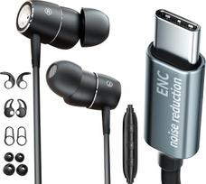 USB C vidinės ausinės su mikrofonu, slopinančiu triukšmą, kabelinės ausinės su dinaminiais bosais ir ENC triukšmo slopinimu (galima pritvirtinti ausų kabliukus), DAC C tipo ausinės "iPhone" 17 16 15 "Samsung" ir kt.