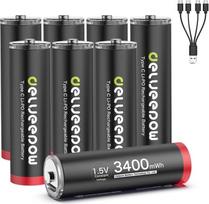 USB-C AA baterijos Ličio įkraunamos 1,5 V 3400 mWh USB įkraunamos AA baterijos su 4-in-1 USB-C įkrovimo kabeliu, 1 val. greitasis įkrovimas, 1500 ciklų, 8 vnt.