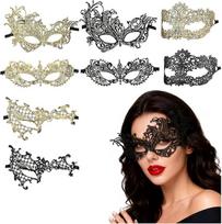 Venezianische Maske Damen, 8 Stück Maskenball Kostüm Zubehör, Spitze Partymaske für Herren & Damen, Karneval Halloween Ball Abendkleid Tanz