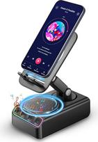Verstellbarer Handy-Ständer mit kabellosem Induktions-Bluetooth-Lautsprecher, HD-Surround-Sound für Zuhause und draußen, kompatibel mit iPhone/iPad/Samsung Galaxy, beliebte Geschenke für Männer