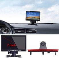 Viršutinio montavimo stabdžių žibintų kamera Stabdžių šviesos atbulinės eigos kamera + 7 colių ekrano monitorius Parkavimo pagalbos atbuline eiga sistema, skirta VW T5 autobusui Transporter Caravelle 2003-2015 m. Gamybos metai
