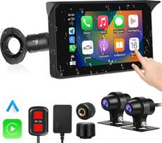 VSYSTO 5 colių motociklo "Carplay" jutiklinis ekranas, belaidis "Carplay" ir "Android" automobilis, GPS navigacija, "WiFi" vandeniui atspari motociklo prietaisų skydelio kamera HD 1080P priekinė ir galinė kamera, padangų slėgio jutikliai (5