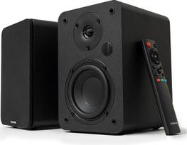 VULKKANO A4 ARC aktyvusis garsiakalbis su 4 colių žemų dažnių garsiakalbiu, "Bluetooth 5.0", HDMI ARC, optika, RCA, USB, su žemų dažnių garsiakalbio išvestimi, elegantiško dizaino garsiakalbis lentynoje, juodas