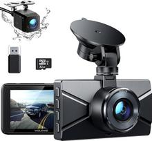 WOLFANG Dash Cam automobilio priekinė galinė 2.5K+1080P automobilinė kamera, ypač naktinis matymas, 170° platus kampas, WDR 24 valandų stovėjimo režimas, G jutiklis, įrašymas kilpa, vidinė su 32GB SD kortele
