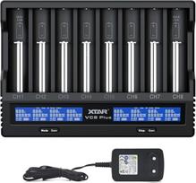 XTAR VC8 Plus procesorinis įkroviklis 8 x Li-Ion ir NiMH baterijoms Universalus baterijų 18650 įkroviklis 8 lizdų LCD ekranas su ES įkrovikliu