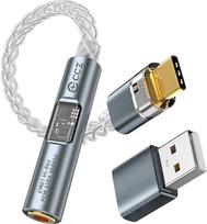 Yinyoo USB-C į 3,5 mm ausinių adapteris su dviejų lustų CX31993 MAX97220 DAC CX31993 C tipo prievado į AUX adapterį su USB A adapteriu CCZ CM01 Vieno kristalo vario sidabru padengtas IEM kabelis
