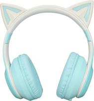 Žaidimų ausinės su mikrofonu, "Bluetooth Cat Ear" ausinės, belaidės ausinės su 3,5 mm "Aux" kabeliu, 7 spalvų LED lemputėmis ir 4 LED šviesos režimais (žalios spalvos)