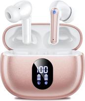 ZZU "Bluetooth" ausinės, belaidės "Bluetooth 5.4", ausinės su 4 ENC mikrofonais, "HiFi Deep Bass", LED ekranas, 48 valandų trukmės, IPX7 vandeniui atsparios, belaidės ausinės sportui, treniruotėms, rožinės spalvos