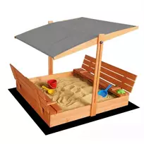 Impregnuota smėlio dėžė HATIS, 120x120 cm, su pilku stogeliu ir 250 kg smėlio