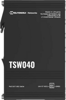 Teltonika Industrial Switch | TSW040 | Unmanaged | DIN rail mountable | Eight 10/100Mbps (RJ-45) ports | Eight PoE+ ports | 2-pin industrial DC power socket power supply
