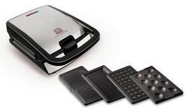 TEFAL SW854D Waffle Iron Snack Collection, 700W, 4 Plates, Black/Stainless Steel