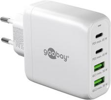Goobay USB-C Multiport Fast Charger, PD, GaN, 68W (white, 2x USB-C, 2x USB-A, Power Delivery, QuickCharge)
