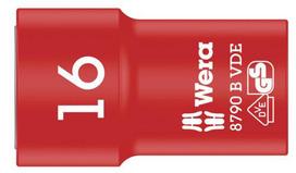 WERA VDE Zyklop socket insert, 16mm, 3/8" (red/yellow, insulated up to 1,000 volts)