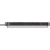 Brennenstuhl Alu-Line 19" Power Strip 12-Outlet (black/silver, 1U, 2 meters, cold appliance outlets)