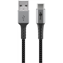 Goobay USB 2.0 cable, USB-A to USB-C (gray/silver, 1 meter, textile cable with metal connectors)