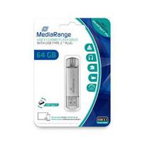 MediaRange Kombo Storage Stick 64GB (silver/transparent, USB-A 3.2 Gen 1, USB-C 3.2 Gen 1)