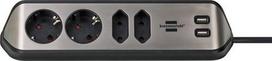 Brennenstuhl eck-Steckdosenleiste 4-gang (schwarz/Edelstahl, 2 Meter, 2x USB) style power strip, 4-outlet (black/stainless steel, 2 meters, 2x USB)
