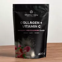 VitalHarmony Kolagenas + Vitaminas C 400 g - Braškių ir aviečių