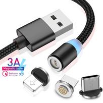 Telefono laidai,magnetinis įkrovimo kabelis | „Trys viename“ nailono pintas kabelis | Greitas įkrovimas Micro USB, Type-C | Telefonai, planšetės, juodi