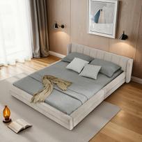 Dvigulė lova 160x200 su chenille audiniu ir mediniu-metaliniu rėmu be čiužinio