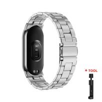 Metalinė laikrodžio apyrankė skirta Xiaomi Band 10 Nerūdijančio plieno išmaniosios apyrankės priedai skirta Xiaomi Mi band 9 apyrankė 8 Sulankstomas užsegimas Apyrankė For Mi Band 8 sidabras